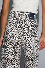Stylish Leopard Print Wide-Leg Palazzo Denim Pants - High Waist, Fringed Hem
