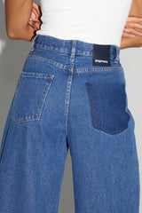 Stylish Imprevu Women's Swiggy High-Waist Wide-Leg Medium Blue Denim Palazzo Trousers