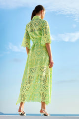 Dentelle Shirtdress Mixi Sleeves GAIA Yellow Mint | فستان نسائي - Maison Clad