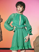 Dentelle Short Cut Out Dress Green | فستان نسائي - Maison Clad
