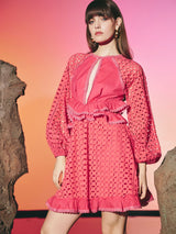 Dentelle Short Cut Out Dress Magenta | فستان نسائي - Maison Clad