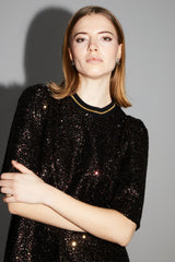 Alix Bordeaux Gold Sequin Mini Dress: Italian Made, Loose Fit, Glamorous Style