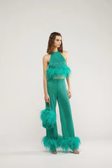 LUMIERE PLUMAGE LONG PANTS AQUAMARINE & CITRON | سراويل نسائية - Maison Clad
