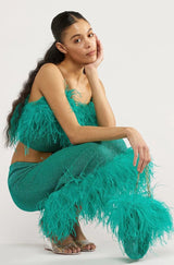 LUMIERE PLUMAGE MIDI SKIRT AQUAMARINE & CITRON | تنورة نسائية - Maison Clad