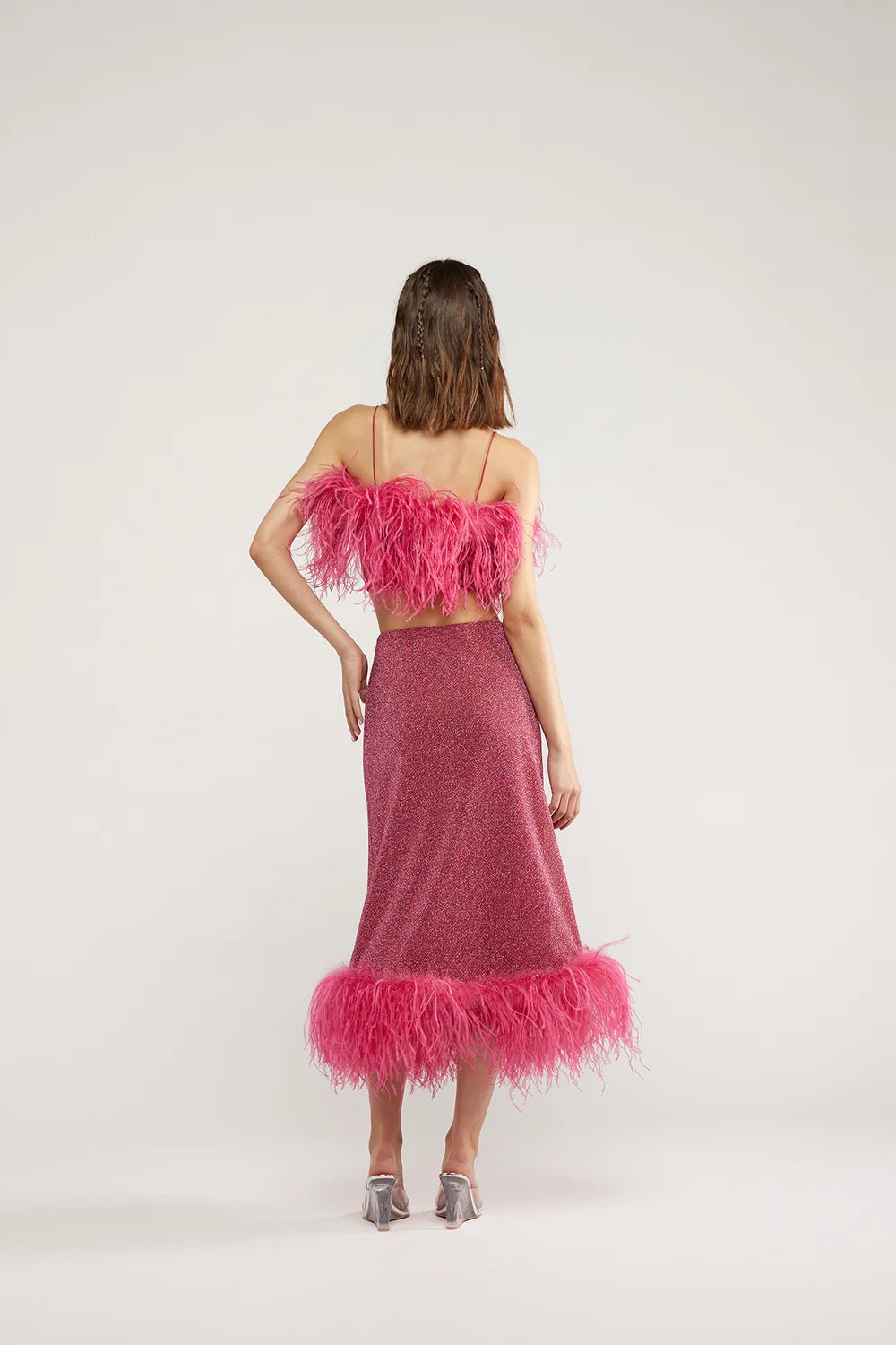 LUMIERE PLUMAGE MIDI SKIRT RASPBERRY | تنورة نسائية - Maison Clad