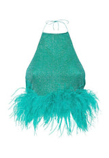 LUMIÈRE PLUMAGE NECKLACE TOP AQUAMARINE & CITRON | قميص علوي نسائي - Maison Clad