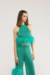 LUMIÈRE PLUMAGE NECKLACE TOP AQUAMARINE & CITRON | قميص علوي نسائي - Maison Clad