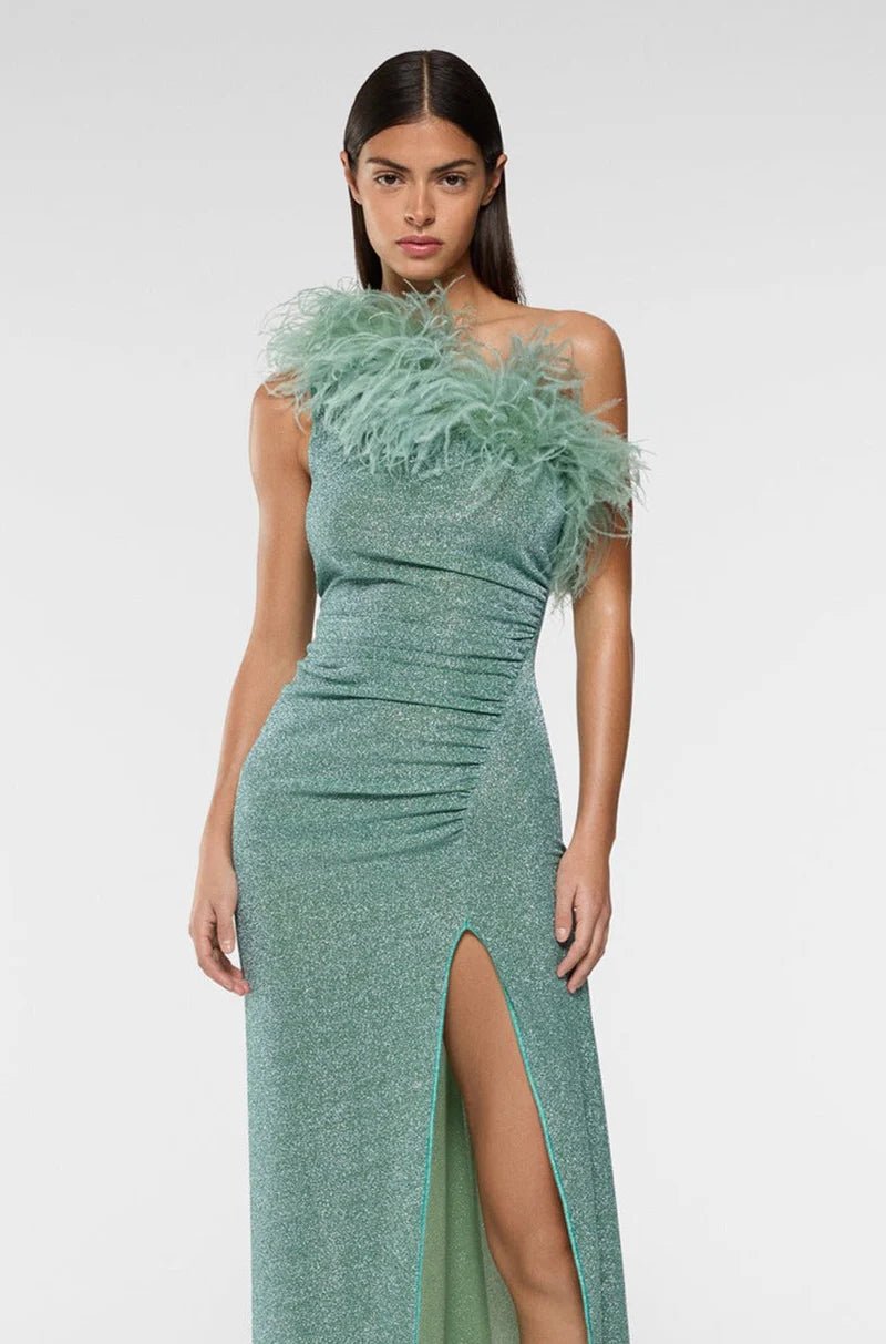 LUMIERE PLUMAGE ONE SHOULDER DRESS AQUA | لباس المرأة - Maison Clad
