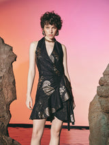 Mire Ruffly Wrap Dress Black | فستان نسائي - Maison Clad