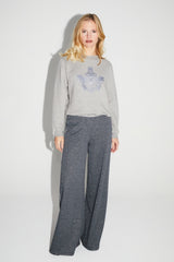 Chic Italian-Knitted Charlie Geo Blue Wide-Leg Trousers: Effortless Style, Ultimate Comfort