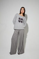 Elegant Charlie Striped Knit Trousers: Fluid, Wide Leg, Stretch, Italian Made