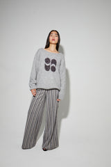 Elegant Charlie Striped Knit Trousers: Fluid, Wide Leg, Stretch, Italian Made