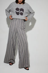 Elegant Charlie Striped Knit Trousers: Fluid, Wide Leg, Stretch, Italian Made