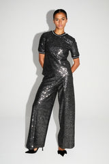 Dazzling Charlie Sequin Wide-Leg Trousers - Black Sparkle Evening Pants
