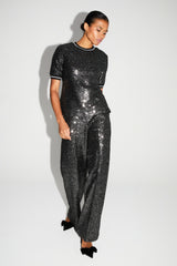 Sparkling Charlie Sequin Trousers: Wide Leg, Fluid Fit, Italian Elegance