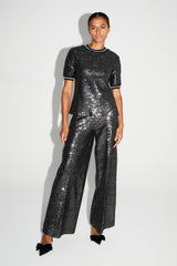 Sparkling Charlie Sequin Trousers: Wide Leg, Fluid Fit, Italian Elegance