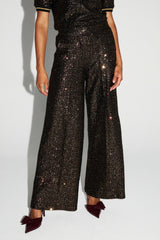 Luxurious Italian-Made Bordeaux Gold Sequin Wide-Leg Trousers for Elegant Evenings