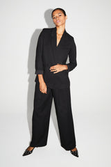 Astrid Black Sequin High-Waisted Wide-Leg Italian Knit Trousers for Women