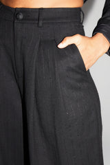 Astrid Black Sequin High-Waisted Wide-Leg Italian Knit Trousers for Women