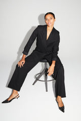 Astrid Black Sequin High-Waisted Wide-Leg Italian Knit Trousers for Women
