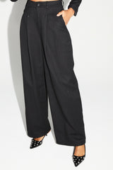 Astrid Black Sequin High-Waisted Wide-Leg Italian Knit Trousers for Women