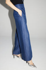Imprevu Ada Blue Lyocell Fluid Wide-Leg Trousers: Italian Crafted Comfort