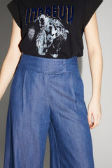 Imprevu Ada Blue Lyocell Fluid Wide-Leg Trousers: Italian Crafted Comfort