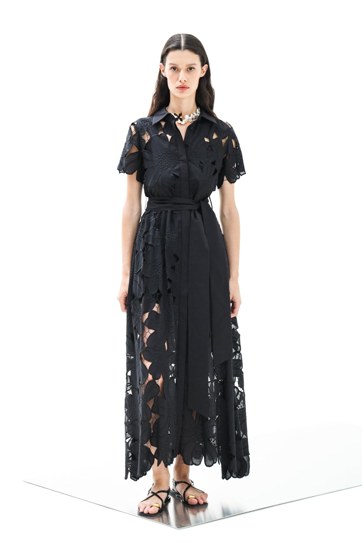 Shirt Dress Anafi Petunia Long Lace Althea Black | فستان نسائي - Maison Clad
