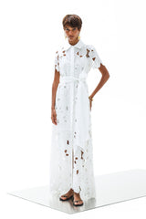Shirt Dress Anafi Petunia Long Lace Althea White | فستان نسائي - Maison Clad