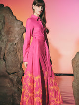 Shirt Dress Broided Palmtree Magenta | فستان نسائي - Maison Clad
