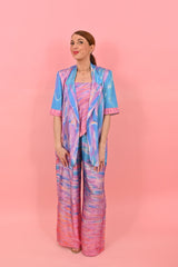 Short Sleeves Cleo Jacket Sunrise Gradient Pink Blue| بلوزة نسائية - Maison Clad