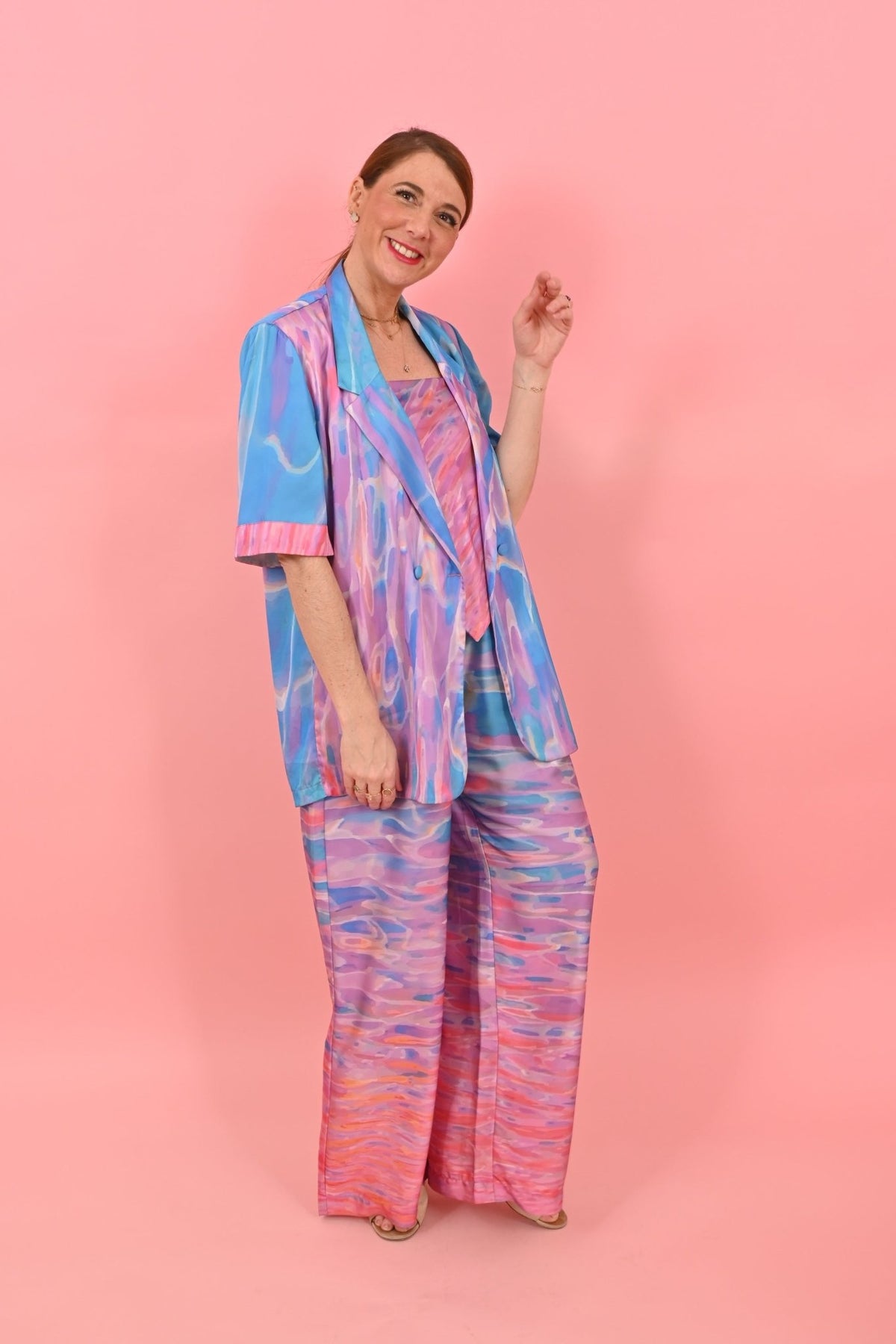 Short Sleeves Cleo Jacket Sunrise Gradient Pink Blue| بلوزة نسائية - Maison Clad