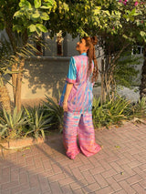 Short Sleeves Cleo Jacket Sunrise Gradient Pink Blue| بلوزة نسائية - Maison Clad