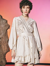 Short Wrap Floral Cachemire Dress Off White | فستان نسائي - Maison Clad