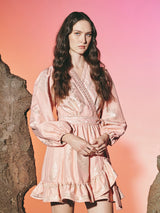 Short Wrap Floral Cachemire Dress Pink | فستان نسائي - Maison Clad