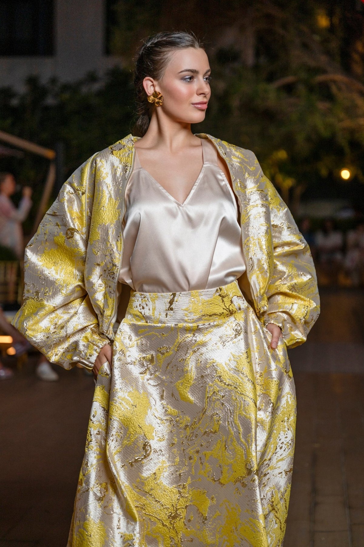 Skirt Lolli Jacquard Yellow Gold Astrology| تنورة Lolli - Maison Clad