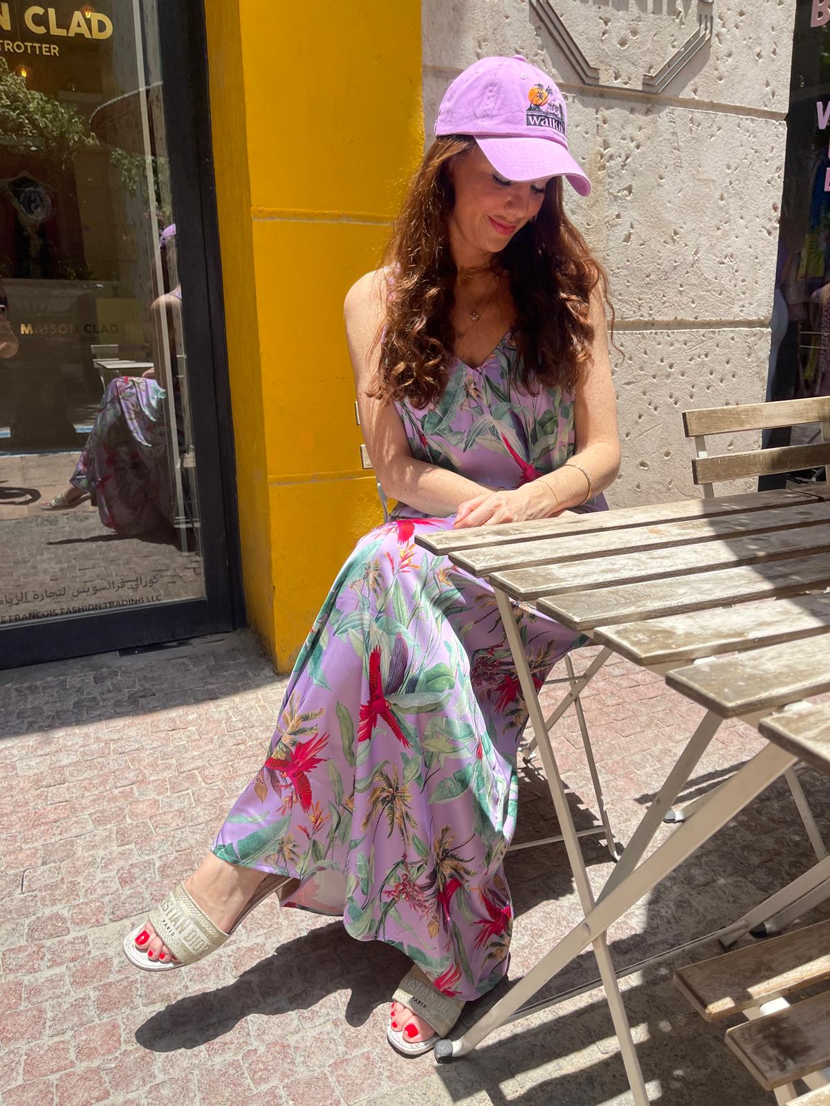Straps Dress ELVY Parrots Purplel |فستان Elvy - Maison Clad