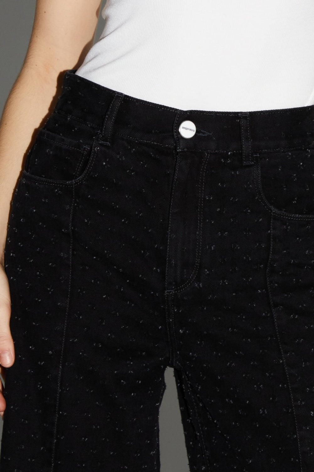 Trouser Denim Swiggy Palazzo Black Polkadots |سروال Denim Palazzo Black - Maison Clad