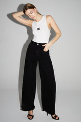 Trouser Denim Swiggy Palazzo Black Polkadots |سروال Denim Palazzo Black - Maison Clad