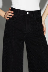 Trouser Denim Swiggy Palazzo Black Polkadots |سروال Denim Palazzo Black - Maison Clad