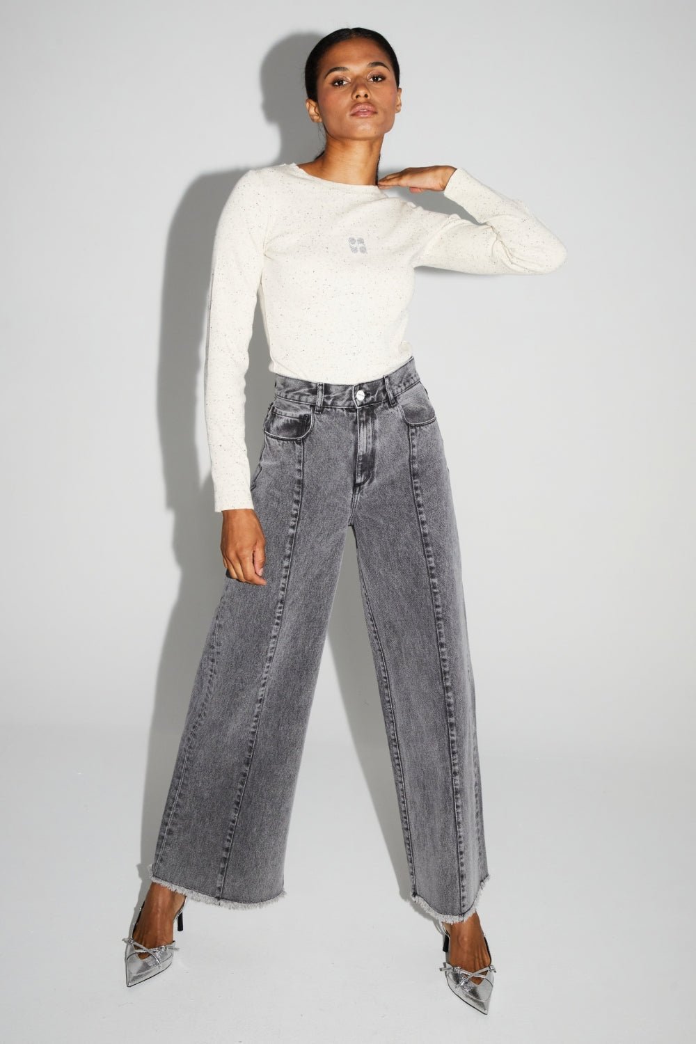 Trouser Denim Swiggy Palazzo Grey |سروال Denim Palazzo Grey - Maison Clad