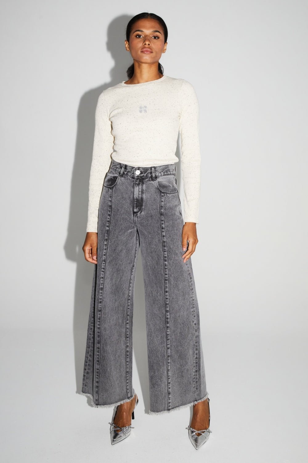 Trouser Denim Swiggy Palazzo Grey |سروال Denim Palazzo Grey - Maison Clad