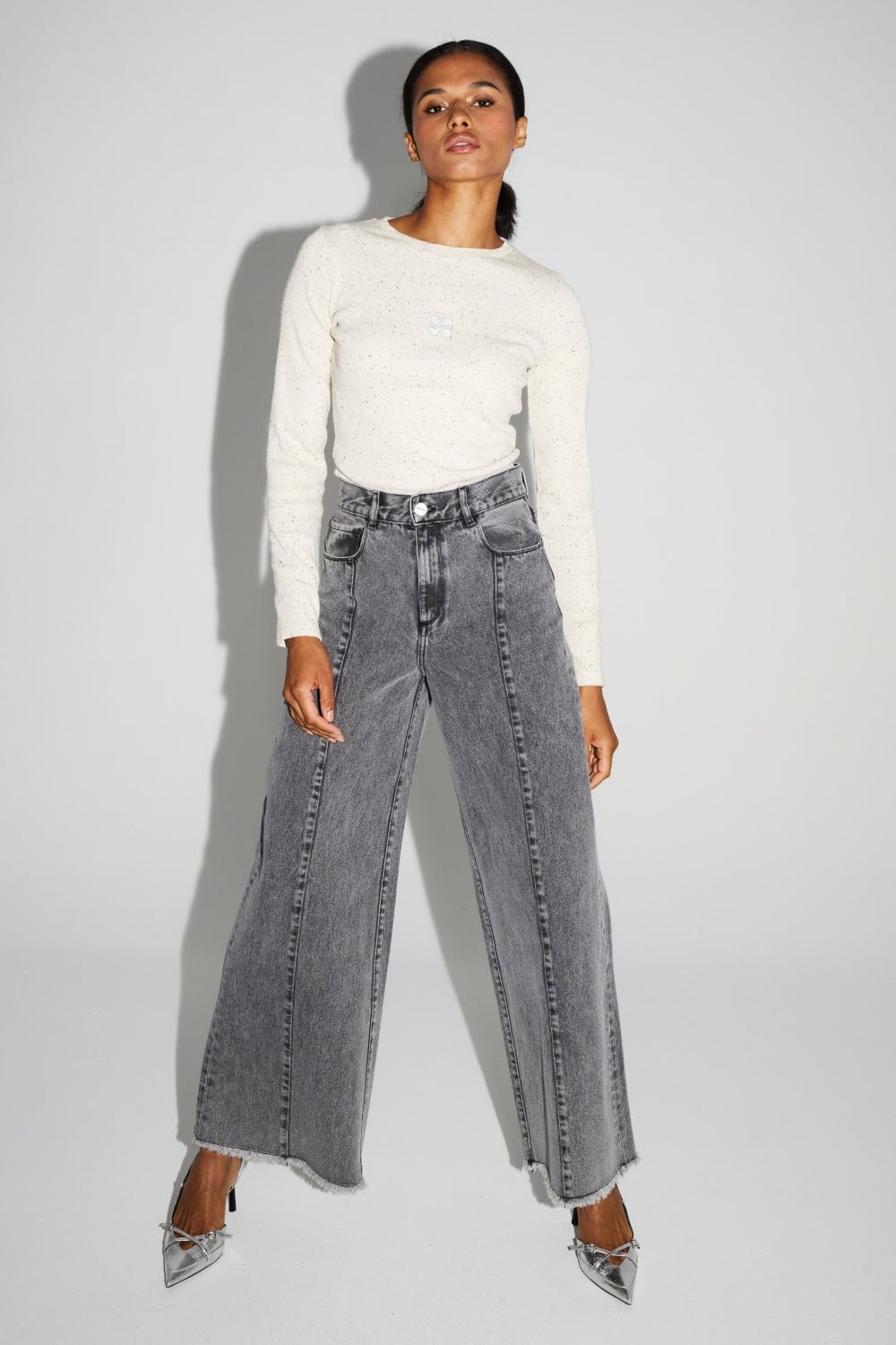 Trouser Denim Swiggy Palazzo Grey |سروال Denim Palazzo Grey - Maison Clad