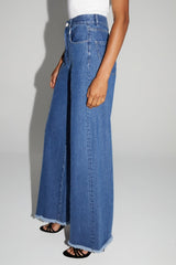 Trouser Denim Swiggy Palazzo Medium Blue |سروال Denim Palazzo Medium Blue - Maison Clad