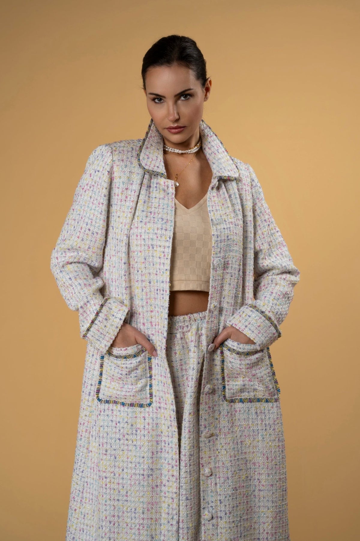 Tweed Coat Cardigan l |سترة Tweed Coat Cardigan Off White Multi - Maison Clad