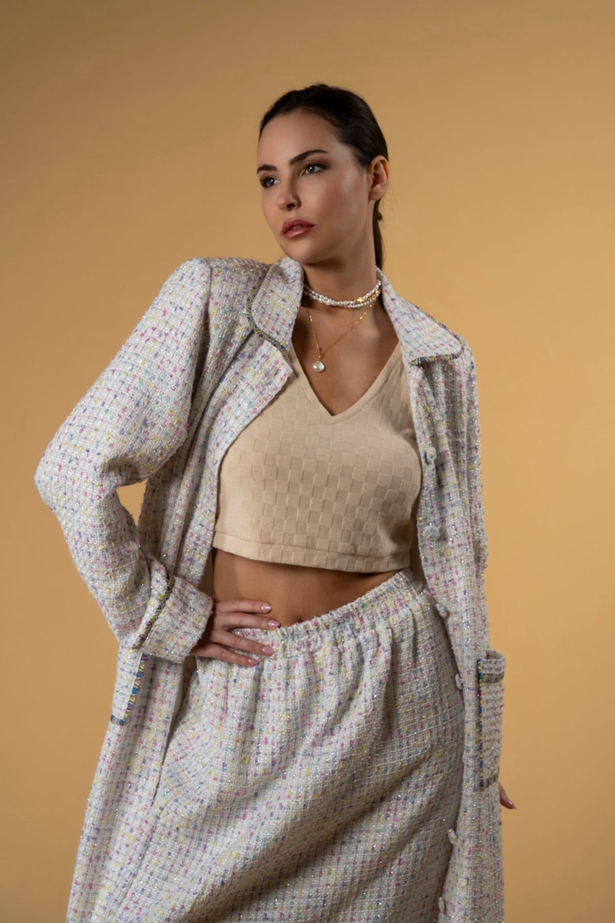 Tweed Coat Cardigan l |سترة Tweed Coat Cardigan Off White Multi - Maison Clad