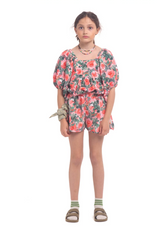 Top W/Ballon Sleeves Big Flowers - Girls بلوزة