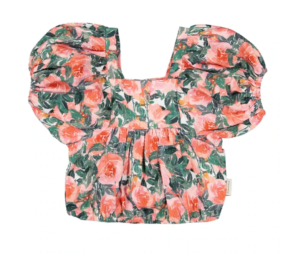 Top W/Ballon Sleeves Big Flowers - Girls بلوزة