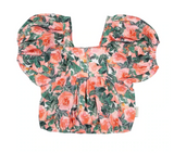 Top W/Ballon Sleeves Big Flowers - Girls بلوزة