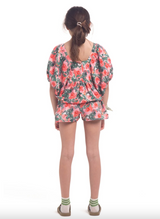 Top W/Ballon Sleeves Big Flowers - Girls بلوزة